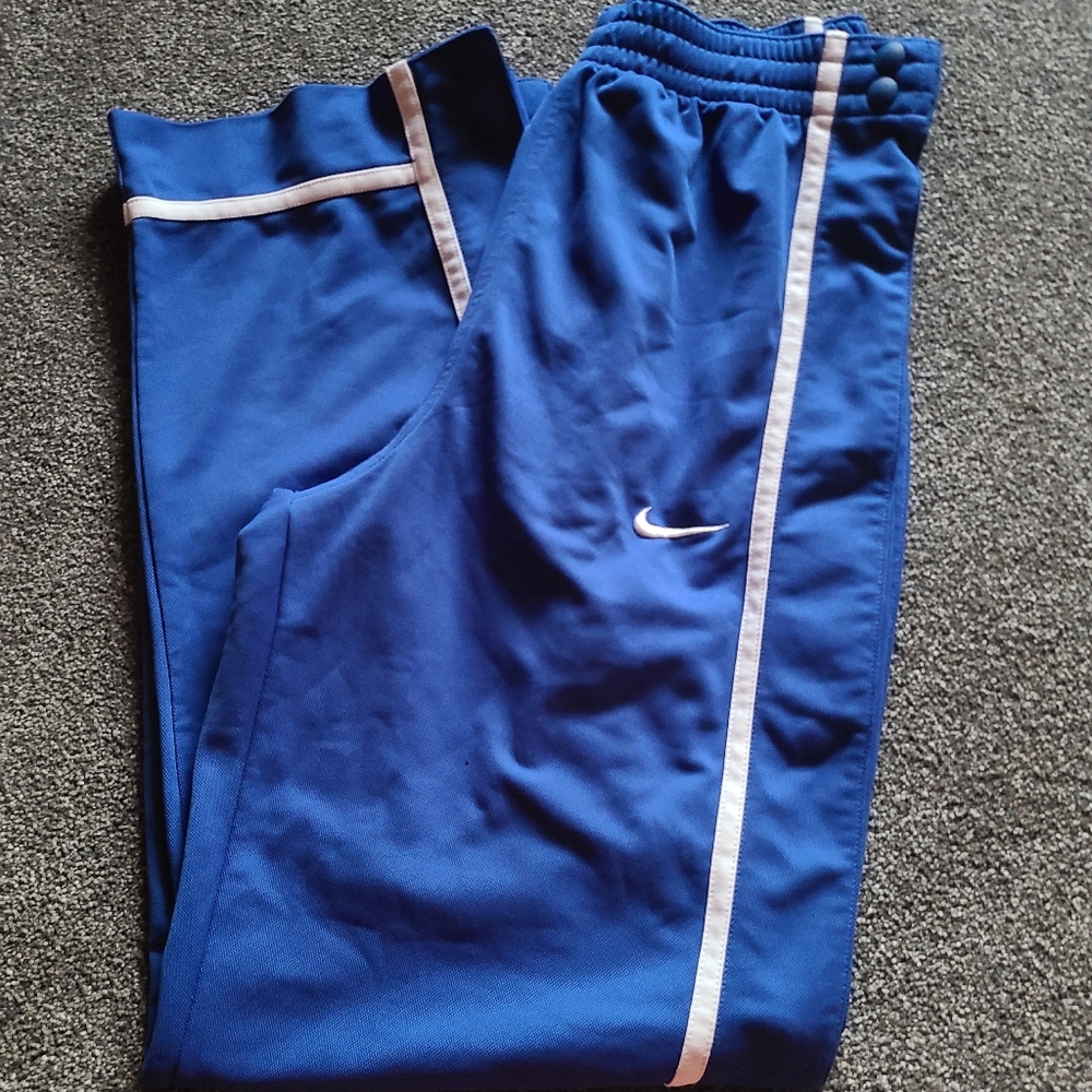 Mens Nike Dri Fit Track Pants Sz Medium Blue And White Side Snaps